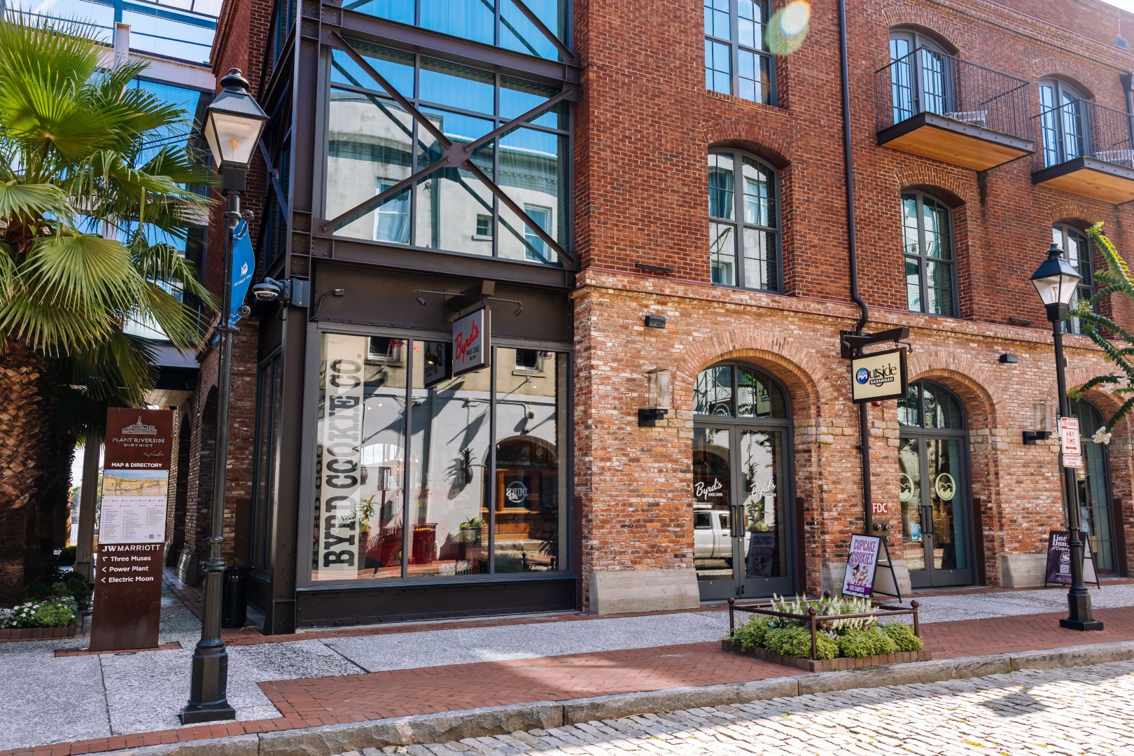 A building with glass windows.